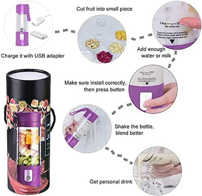 Portable Personal Blender,13OZ Cordless Juicer Cup,Serrated 6 Blade,with Filter,USB Rechargeable and Self Cleaning,Ideal for Smoothies,Ice Blending,Juicing,Mini Blender for Travel Sports Outgoing