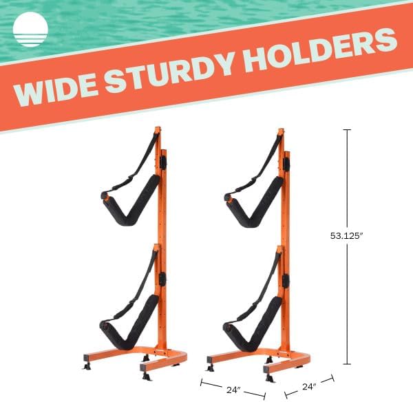 RAD Sportz Kayak Storage Rack - Two 73.25-in Freestanding Kayak Stands with Dual Arms and Adjustable Straps - Holds 2 Canoes, SUP, Paddleboards