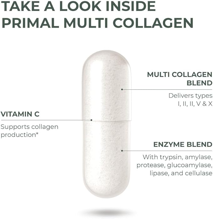 Primal Harvest 2 Pack, Multi Collagen Pills for Women and Men (Type I, II, III, V, X) Collagen Supplements for Women and Men, 120 Capsules w/Vitamin C for Hair, Skin, Nails Collagen Peptides Pills