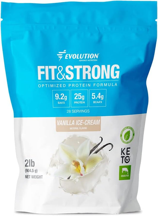 Evolution Advance Nutrition Fit & Strong - Pure Whey Protein Powder with BCAA, 100% Grass-Fed, Quick Absorbing and Fast Digesting for Optimal Muscle Recovery, Natural Flavor – 2 Pounds (Vanilla)