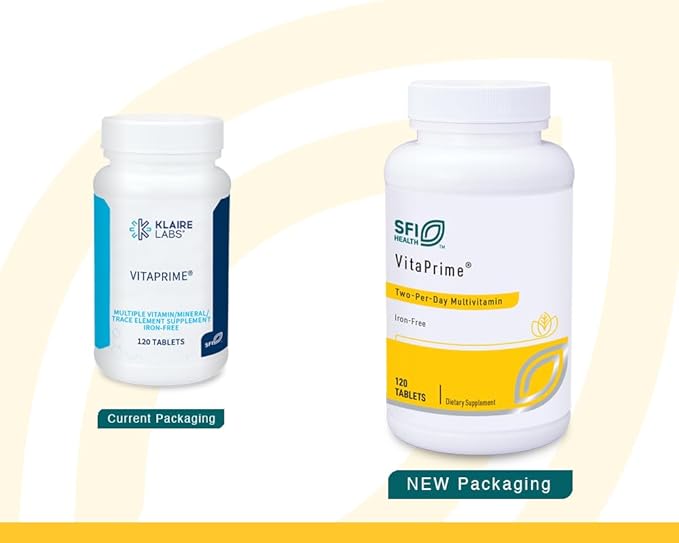 Klaire Labs Vitaprime - Multivitamin & Mineral with B Vitamins, Folate, Antioxidants & Vitamin E - Nutrients to Help Support Energy - Twice Daily, Iron-Free Multivitamin (120 Tablets)