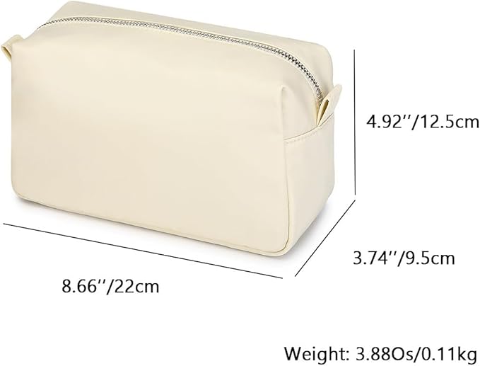Organizer Bag Lightweight Cosmetic Bag with Ring Clasp Perfect Travel Makeup Bag for Women nylon Stand Up Design (Creamy White/Nylon)