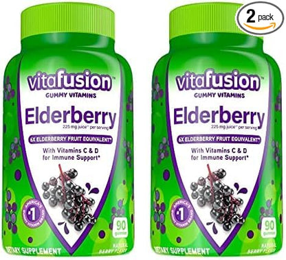 Vitafusion Elderberry Gummy Vitamins, 90ct Elderberry Gummy Vitamins, Chewables, 90 Count (Pack of 2)