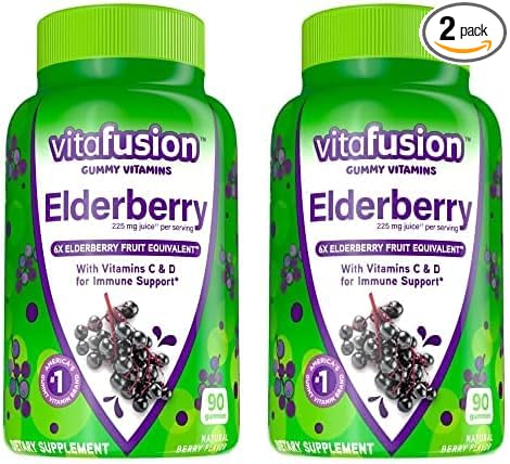 Vitafusion Elderberry Gummy Vitamins, 90ct Elderberry Gummy Vitamins, Chewables, 90 Count (Pack of 2)