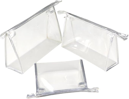 fashion portable cosmetic bag,Visible large capacity TPU storage bag, for Business Travel bath, Unisex (transparent 3pcs set) (silver rim transparent triangular zippered cosmetic bag)