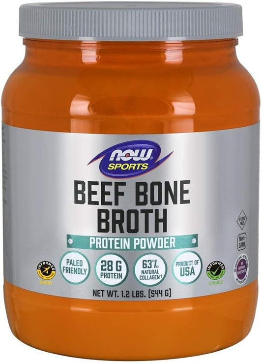 NOW Foods Sports Nutrition, Beef Bone Broth Powder made with Premium-Quality Beef Bone Extract , 1.2-Pound