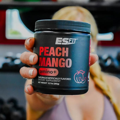 Amino+ Powder - Pre and Post Workout with Caffeine + Green Tea Extract - BCAA, Amino Acids, Zero Sugar, Low Calorie, Superior Taste, 40 Servings (Peach Mango)