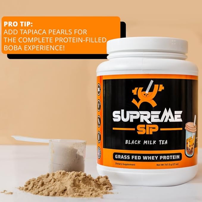Boba Protein Powder Made with Real Black Tea - Boba Milk Tea Sweetened with Natural Monk Fruit - Clean, Creamy Boba Tea Protein Powder - Grass Fed Whey Protein Isolate Bubble Tea - 27 Oz