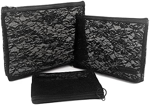 fashion portable cosmetic bag,Visible large capacity Nylon storage bag, for Business Travel bath, Unisex (black 3pcs set) (purpose made lace zippered cosmetic bag)