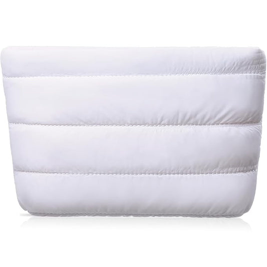 Hillban Puffy Quilted Makeup Bag Quilted Cosmetic Bag Cute Puffer Toiletry Checkered Pouch Aesthetic Travel Makeup Brushes Organizer(White,Classic Stripes)
