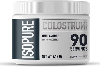 Bundle of Isopure Bovine Colostrum Supplement Powder 90 Servings + Isopure Unflavored Protein, Whey Isolate, 25g Protein, Zero Carb, 16 Servings, 1 Pound (Packaging May Vary)