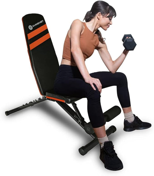 Gymenist Exercise Bench Adjustable Foldable Compact Workout Weight (FOLD-110B)