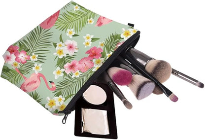 Cute Travel Makeup Bag Cosmetic Bag Small Pouch Gift for Women (Tropical Flamingo)