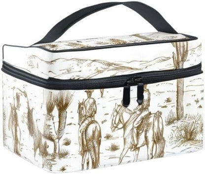 Kigai Western Desert Cowboys Travel Cosmetic Bag Case Large Portable Makeup Bag Organizer for Women Girls Top Handle Multifunction Toiletry Bags