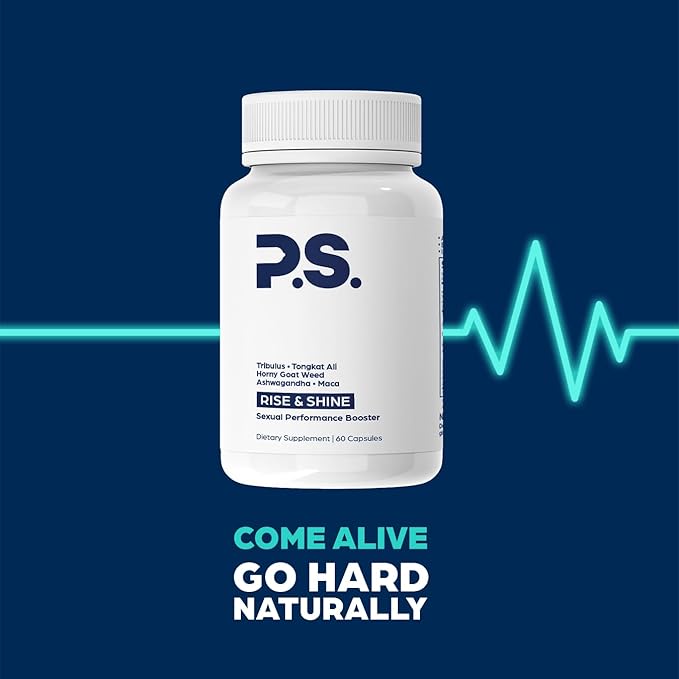 PS Rise & Shine Premium Horny Goat Weed Supplement with Tribulus, Fenugreek, Maca, Ashwagandha, and Tongkat Ali - Supports Men's Energy, Vitality and Endurance (60 Capsules)