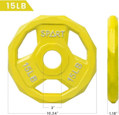 SPART Color Coded Weight Plate 2-Inch Cast Iron 2.5/5/10/15/25/35/45LB, Single/Pair/Set