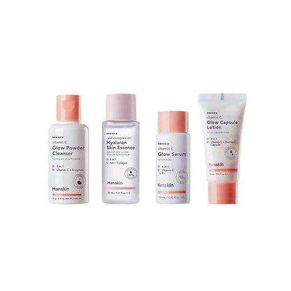 Hanskin Vitamin C Skincare Set – Brightening & Hydrating Travel Kit with Cleanser, Essence, Serum & Lotion – Korean Skincare for Glowing, Radiant Skin – Moisturizing Face Care Gift Set