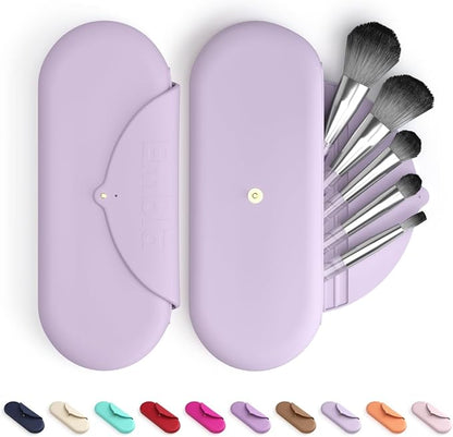 Embla Makeup Brush Holder Travel Cosmetic Case Pouch, Soft Silicone Cosmetic Bag Make Up Brushes Holder with Secure Snap Closure, Travel Makeup Brush Case, Lilac