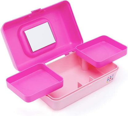 Caboodles Pretty in Petite Makeup Box, Hard Plastic Organizer Box, 2 Swivel Trays, Fashion Mirror, Secure Latch for Safe Travel