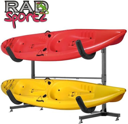 Kayak Storage Rack - Freestanding Kayak Stands with Padded Arms and Adjustable Straps - Holds multiple Canoes, SUP, or Paddleboards by Rad Sportz