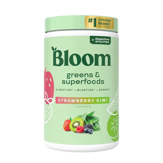 Bloom Nutrition Superfood Greens Powder, Digestive Enzymes with Probiotics and Prebiotics, Gut Health, Bloating Relief for Women, Chlorella, Juice Mix with Beet Root Powder, 25 SVG, Strawberry Kiwi