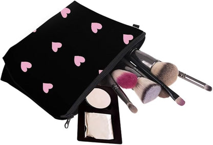 Cute Travel Makeup Bag Cosmetic Bag Small Pouch Gift for Women (Pink Heart)