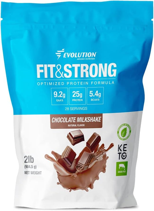 Evolution Advance Nutrition Fit & Strong - Pure Whey Protein Powder with BCAA, 100% Grass-Fed, Quick Absorbing and Fast Digesting for Optimal Muscle Recovery, Natural Flavor – 2 Pounds (Chocolate)