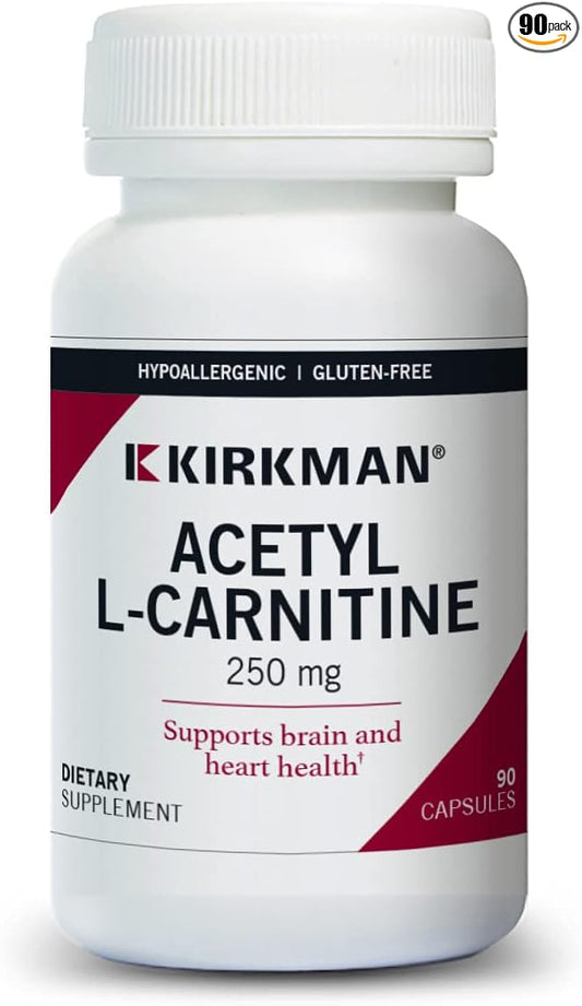 Kirkman - Acetyl L-Carnitine 250 mg - 90 Capsules - Supports Sustained Cellular Energy Production - Hypoallergenic