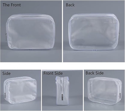 3 Pack Clear Plastic Zippered Toiletry Carry Pouch TSA Approved Toiletry Bag Portable Cosmetic Makeup Bag for Vacation, Bathroom and Organizing (White 3Pcs, Small/Large)
