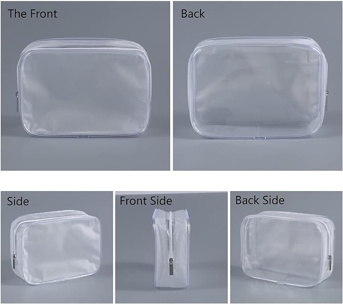 Clear Plastic Zippered Toiletry Carry Pouch TSA Approved Toiletry Bag Portable Cosmetic Makeup Bag for Vacation, Bathroom and Organizing (White 3Pcs, Small)