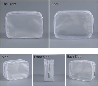 Clear Plastic Zippered Toiletry Carry Pouch TSA Approved Toiletry Bag Portable Cosmetic Makeup Bag for Vacation, Bathroom and Organizing (White 3Pcs, Small)