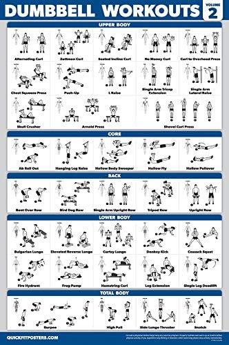 Palace Learning 4 Pack - Dumbbell Workout Posters Volume 1, 2 & 3 + Barbell Exercise Chart - Set of 4 Posters (LAMINATED, 18" x 24")