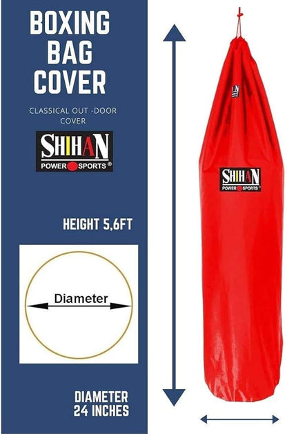 SHIHAN Power Sports Boxing Bag Cover Waterproof RED 5-6ft x 24inch Diameter Large Bag Punch Bag Outdoor Protection for Your Boxing Bag Ideal for freestanding Strike Bags