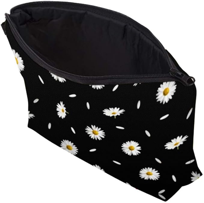 Cute Travel Makeup Bag Cosmetic Bag Small Pouch Gift for Women (Daisy Black)