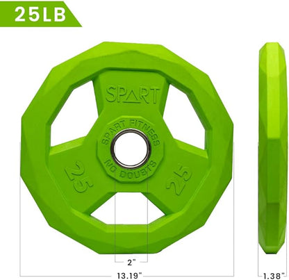 SPART Color Coded Weight Plate 2-Inch Rubber Coated 2.5LB/5LB/10LB/25LB/35LB/45LB, Pair