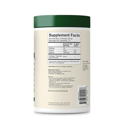 Great Lakes Wellness Collagen Peptides Powder for Skin, Hair, Nails, Joints & Digestion - Unflavored - Quick Dissolve Hydrolyzed, Non-GMO, Keto, Kosher - 10 oz - Packaging May Vary