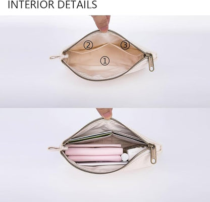 Travel Toiletry Bag for Women Cosmetic Bag with two Dividers Portable Makeup Bag Organizer (Canvas/Beige)