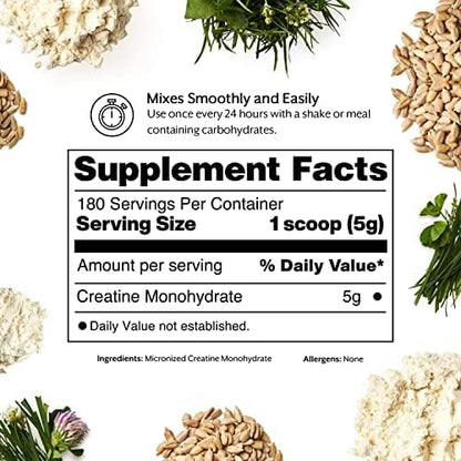 ProMix Creatine Monohydrate Powder, Unflavored - 180 Servings, 5g of Micronized Creatine per Serving - Increase Muscle Gain, Strength & Power & Supports Recovery - Gluten-Free