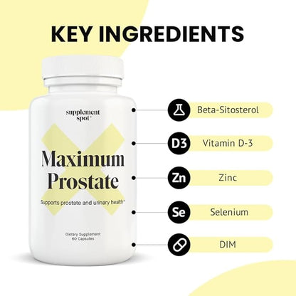 Maximum Prostate Supplements for Men – 600 mg Beta Sitosterol & 100 mg DIM Supplement Per Serving – Prostate Health Supplements for Men for Prostate Support & Bladder Control (60 Caps)