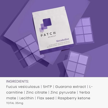 The Patch Remedy Metabolise Patches | 30 Topical Patches | Waterproof | Ingredients Including 5HTP, Guarana Extract, L- carnitine and Lecithin | Lasts 12-24 Hours