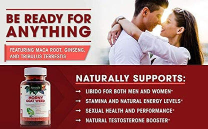 Horny Goat Weed Extract with Maca, Tribulus, L-Arginine, Ginseng - Enhance Energy & Performance for Men & Women - Boost Libido, Stamina & Sexual Health - 1000 mg Epimedium with Icariins Supplement