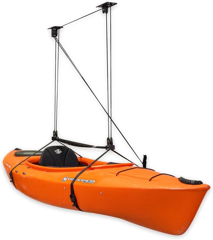 StoreYourBoard Kayak and Canoe Ceiling Pulley System, Garage Mount Storage Hoist, Heavy Duty Holds 150 lbs, Indoor Organizer