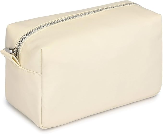 Organizer Bag Lightweight Cosmetic Bag with Ring Clasp Perfect Travel Makeup Bag for Women nylon Stand Up Design (Creamy White/Nylon)