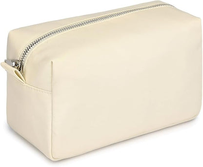 Organizer Bag Lightweight Cosmetic Bag with Ring Clasp Perfect Travel Makeup Bag for Women nylon Stand Up Design (Creamy White/Nylon)