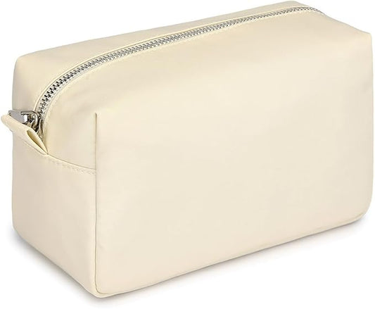 Organizer Bag Lightweight Cosmetic Bag with Ring Clasp Perfect Travel Makeup Bag for Women nylon Stand Up Design (Creamy White/Nylon)