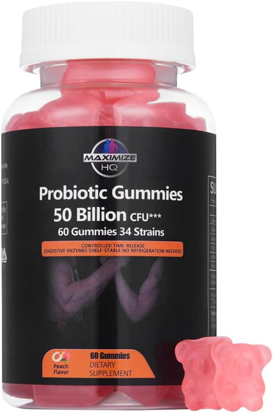 Probiotic Gummies - 50 Billion Probiotics - Time-Release Formula - Fruit Juice Extract - Gluten Free