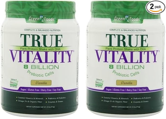 Green Foods True Vitality Plant Protein Shake, Vanilla, 25.2 Ounce (Pack of 2)