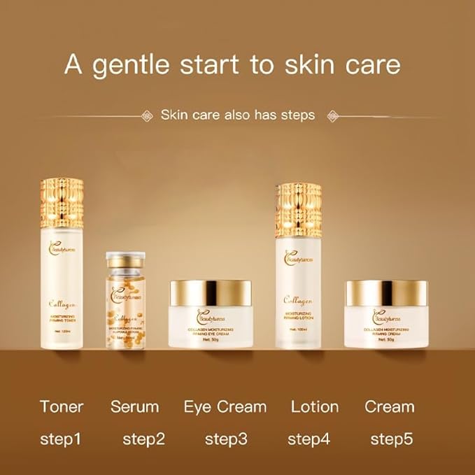 Korean Collagen Skincare Set for Women - Snail Mucin Infused - Deep Moisturizing & Firming Skin - Included Face Toner, Ampoule Serum, Lotion, Eye Cream, Idea Gift For Mother,Girlfriend
