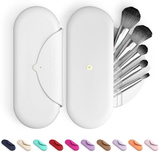 Embla Makeup Brush Holder Travel Cosmetic Case Pouch, Soft Silicone Cosmetic Bag Make Up Brushes Holder with Secure Snap Closure, Travel Makeup Brush Case, White