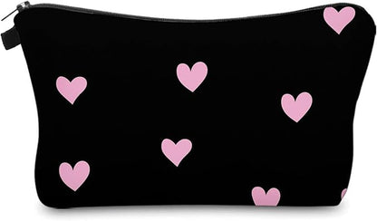Cute Travel Makeup Bag Cosmetic Bag Small Pouch Gift for Women (Pink Heart)